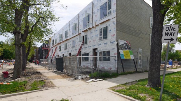 For example: these townhomes in Logan Square. Credit: YoChicago